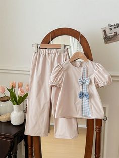 Multicolor Casual Collar   Plaid,Plain  Embellished Non-Stretch  Young Girls Clothing Cute Patchwork Sets For Spring, Cute Spring Sets With Patchwork, Cute Spring Patchwork Sets, Mini Skirt Fashion, Top And Pants Set, Plaid Shorts, Woven Top, Pleated Mini Skirt, Long Sleeves Jacket