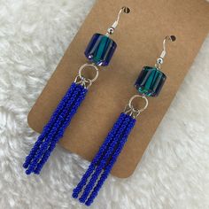 Dangle Earrings Teal & Blue Glass Beads With Blue Seed Beads Dangling Below. Silver Hardware & Ear Wire. Hangs Approximately 3.25”. In New Condition. Nwt Hand Crafted By Bethany @ Gg Creations What Is Gg Creations? George Girls Creations Celeste, Daughter’s & Family Seed Bead Art, Earring Handmade, Handmade Earrings Beaded, Jewelry Hand, Beading Projects, Hand Crafted Jewelry, Beaded Dangle Earrings, Crafted Jewelry, Bead Earrings