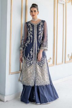 Formal Blue Embellished Sets, Blue Embellished Formal Sets, Elegant Royal Blue Set With Resham Embroidery, Elegant Royal Blue Set With Dupatta, Elegant Blue Sets For Reception, Elegant Royal Blue Sets With Zari Work, Formal Blue Floor-length Sets, Blue Formal Floor-length Sets, Blue Floor-length Formal Sets