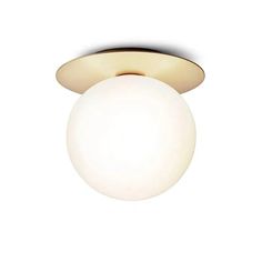 a white light that is on top of a ceiling fixture with a ball in the middle