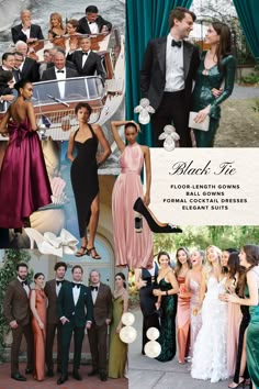 a collage of people in formal wear and tuxedos