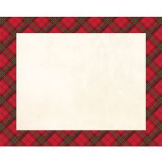 a red and green plaid pattern with a white border in the center on a beige background