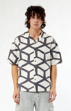 Treat your look to an update with PacSun's Woven Oversized Camp Shirt. This luxe shirt features a collared neckline, short sleeves, button closures, an oversized fit, and a woven fabrication with a distinct pattern throughout.Collared necklineShort sleevesStandard fitButton closuresCustom pattern70% Cotton, 30% polyesterMachine washableModel is wearing size mediumModel Measurements: 6'1â Height, 34.5â Chest, 29" Waist PacSun Mens Woven Oversized Camp Shirt - Ivory size Medium Camp Shirts, Pacsun Mens, Camp Shirt, Mens Shirt, Camping Shirt, New Print, Pacsun, Model Measurements, Exclusive Collection