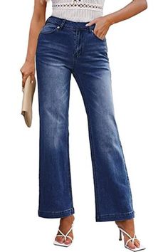 Jeans Women's Fashion Women's Summer Denim Blue Wide-leg Jeans For Fall, High Waist Jeans For Fall, Solid Mid-rise Non-stretch Flare Jeans, Chic Dark Wash Wide Leg Jeans, Dark Wash Wide Leg Pants For Work, Trendy Medium Wash Wide Leg Pants For Work, High-waisted Flare Jeans For Fall, Fitted Wide Leg Flare Jeans, Dark Wash Wide Leg Jeans For Work