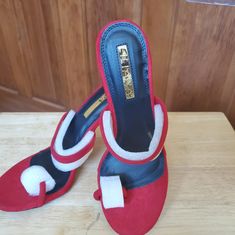 Brand New Still In Box Red Heel Sandal. Heel Height 3.75 Red Sandals Heels, Black Pointed Toe Heels, Feather Heels, Purple Heels, White High Heels, Suede High Heels, Platform Stilettos, Socks And Heels, Square Toe Heels