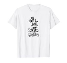 mickey mouse t - shirt with the word mickey in black and white ink on it