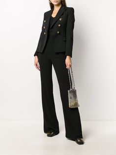 Shop black Balmain double-breasted wool blazer with Express Delivery - Farfetch Balmain Blazer, Waist Corset, Blazer Black, Double Breasted Blazer, Corset Style, French Fashion, Black Blazers, Wool Blazer, Blazers For Women