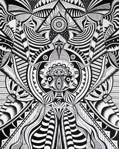 an intricate black and white drawing with lots of lines