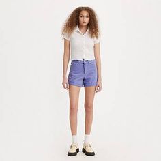 Rolled '80s Mom Women's Shorts - Purple | Levi's® US 90s Style Levi's Bottoms For Spring, Levi's 90s Style Spring Bottoms, 90s Style Levi's Cotton Bottoms, Vintage Levi's Shorts For Spring, 90s Inspired Fitted Cotton Bottoms, 90s Inspired Fitted Short Bottoms, Casual Fitted Shorts With Rolled Hem, Vintage Levi's Summer Shorts, Retro Shorts For Spring