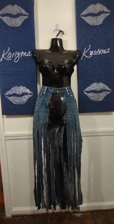 This is a One-of-a-Kind Waistlet Fringe Denim Belt. Stunning Denim Accessory  Just add a cat suit, boots and a pair of denim earrings. Compliments galore 🤩💥 Fitted Punk Style Denim Jeans, Fitted Punk Jeans In Dark Wash, Punk Style Fitted Dark Wash Jeans, Fitted Dark Wash Punk Jeans, Upcycled Dark Wash Denim Bottoms, Festival Stretch Denim Jeans, Cutoff Denim Jeans For Festival, Stretch Denim Jeans For Festival, Cutoff Denim Jeans For Night Out