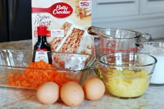 eggs, cheese and other ingredients on a counter