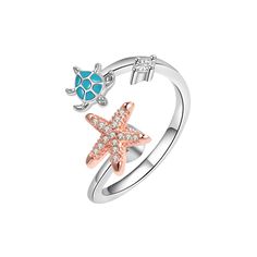 Color: White gold color Size: Adjustable Opening Fashion Element: Sea Turtle, Starfish Style: Europe and America Jewellery Wishlist, Starfish Ring, Turtle Ring, Summer Beach Jewelry, Ocean Gifts, Turtle Jewelry, Cute Turtles, Rings For Girls, Cute Rings