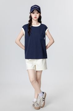 Blue Color Block Sleeveless T-Shirt Blue S Blue Crew Neck Muscle Tee For Summer, Blue Cotton Tank Top For Summer, Blue Crew Neck Muscle Tee For Spring, Cotton Short Sleeve Muscle Tee For Summer, Blue Casual Muscle Tee For Spring, Navy Crew Neck Top For Summer, Sporty Blue Top For Summer, Blue Cotton Muscle Tee For Spring, Navy Cotton Tank Top For Spring