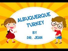 an animated image of two children with the words, albaquerque turkey by dr jean