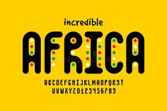 an african alphabet with dots and letters on yellow background, suitable for use in posters or cards