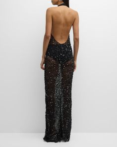 LAPOINTE Sequined Net Mesh Open-Back Halter Gown | Neiman Marcus Runway Fashion Couture, Halter Gown, Beaded Gown, Professional Cleaning, Halter Neckline, Mesh Dress, Couture Fashion, Halter Top, Runway Fashion