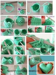 instructions to crochet a heart for a baby's diaper and booties