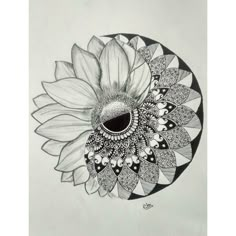 a drawing of a sunflower with black and white lines on the bottom half of it