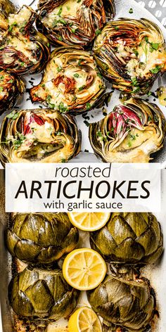 roasted artichokes with garlic sauce and lemon