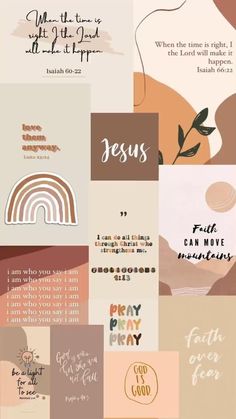 a collage with different types of lettering and pictures on it, including the words jesus