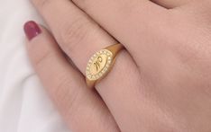 This is a custom diamond oval signet ring for women, made of solid gold in 9k,14K,18k, hallmarked accordingly 373-585-750. This solid gold ring is set with natural diamonds. You can choose between the hollow back and full back (see the last picture). A traditional and personal symbol, the signet has been around for as long as time. Traditionally, signet rings are worn on the pinky finger of your non-dominant hand. Nowadays, you can wear our oval ring on any finger, and take the classic monogram Frame Anniversary Gift, Pinky Finger Ring, Personal Symbol, Oval Signet Ring, Pinky Finger, Classic Monogram, Letter Ring, Signet Rings, Oval Ring