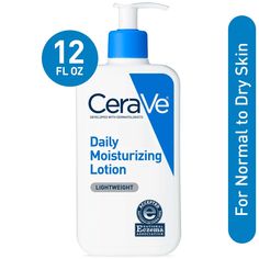 Developed with dermatologists, CeraVe Daily Moisturizing Lotion has a unique, lightweight formula that provides 24-hour hydration and helps restore the protective skin barrier with three essential ceramides (1,3,6-II). The formula also contains hyaluronic acid to help retain skin’s natural moisture. Smooth, light-weight texture that is absorbed quickly, leaving skin feeling smooth and hydrated, never greasy Contains Hyaluronic Acid to help retain skins natural moisture and MVE technology to prov Fragrance Free Body Lotion, Cerave Daily Moisturizing Lotion, Cerave Products, Cerave Moisturizing Lotion, Dry Skin Body Lotion, Daily Moisturizing Lotion, Cerave Skincare, Lotion For Dry Skin, Body Lotion Cream