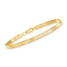 Ross-Simons - 4mm 14kt Yellow Gold Herringbone Bracelet. 7". So sleek! This 4mm herringbone bracelet gleams in luxe 14kt yellow gold and is sure to make a sophisticated statement on the wrist. Worn alone, it will command attention, and when stacked with other favorites it will add a smooth, glossy touch to your chic mix of picks. Lobster clasp, 14kt yellow gold herringbone bracelet. Gold Wardrobe, Herringbone Bracelet, Herringbone Necklace, Natural Gold, Broken Chain, Fine Jewelry Bracelets, Sleek Fashion, Womens Jewelry Bracelets, Bracelet Set