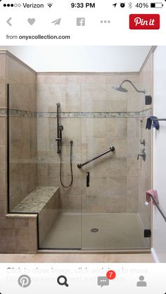 a walk in shower sitting inside of a bathroom