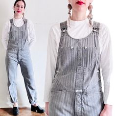 "80's vintage overalls by Marithe Francois Girbaud.       - Long inseam      - Washed Gray herringbone thick cotton      - Girbaud white tag and logo buttons       - Lots of patch chest pockets details and hip pockets      - Logo hardware      - Slim fit  REFER TO THE MEASUREMENTS CAREFULLY, AS RETURNS ARE NOT ACCEPTED: Women's size Small ...these have been altered from a men's XL in the back seam and the inseam! Hip: 23\" Inseam: 30\" (model is 5' 8\") Condition: Some distressing throughout...a Retro Spring Workwear Overalls, Vintage Overalls For Fall Workwear, Vintage Jumpsuits And Rompers For Fall, Vintage Spring Workwear Overalls, Vintage Cotton Jumpsuits And Rompers For Work, Vintage Denim Overall Jumpsuit For Fall, Vintage Denim Jumpsuit For Work, Vintage Overalls And Rompers For Fall, Vintage Overalls For Workwear