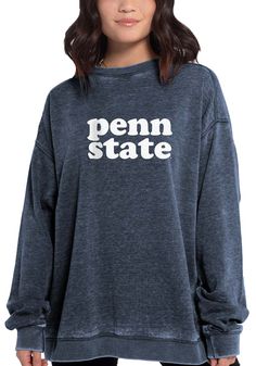 Make your way to the big game in this Penn State Nittany LionsWomens Navy Blue Campus Crew Sweatshirt! This Nittany Lions Long Sleeve Sweatshirt features a screen print. Stay warm and comfortable with this Womens Penn State Nittany Lions Crew Sweatshirt. Burnout wash fleece, Relaxed fit, Drop shoulders, Ribbed cuffs and waistband, 60% Cotton - 40% Polyester, 4 Sporty Washed Blue Sweatshirt For Fall, Casual Washed Blue Sweatshirt With Ribbed Cuffs, Soft-washed Blue Sweatshirt For Fall, Washed Blue Long Sleeve Sweatshirt With Ribbed Cuffs, Acid Wash Cotton Tops With Ribbed Cuffs, Acid Wash Cotton Top With Ribbed Cuffs, Sporty Long Sleeve Washed Top, Casual Washed Blue Sweatshirt For Fall, Sporty Long Sleeve Washed Sweats