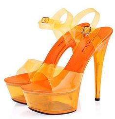 Neon Platform High Heels Open Toe Sandals Pumps - Uniqistic.com Orange Ankle Strap Sandals With 4-inch Heel, Orange Heels With Heel Strap And Ankle Strap, Orange Sandals With 4-inch Heel For Summer, Summer T-strap Heels With 4-inch Heel, Bohemian Sandals, Chic Flats, Classic Heels, Platform High Heels, Buckle Sandals