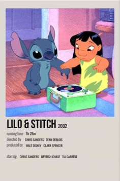 the poster for lilo and stitch is shown with an image of lilo and stitch