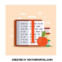 an apple sitting on top of a book next to a pile of books with the words created by vector portal com