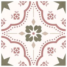 a white and red tile with an intricate design