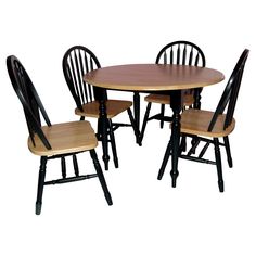 a wooden table with four chairs around it