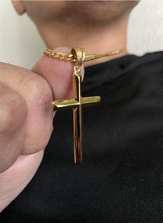 24K Gold cross for Men Women Boys Fathers Husband perfect gift with 3mm cuban link chain Cross Necklace Men, Gifts for men A STYLISH SHINY SMOOTH HOLY PRAYER CROSS PENDANT - The 50*30*3mm cross pendant 3mm chain makes this an ideal gift to your loved ones on a special day.    MODERN CLASSIC - Add style to a basic look with this solid 24K Gold or 14k White Gold Chain Necklaces. Our diamond-cut beveled links are much more reflective than the standard curb chain for a rich, perfect shine. It is strong and durable for daily wear yet not too thick for a comfortable fit. Wear alone with casual or formal attire for everyday modern elegance, with a favorite pendant for a personal statement or as a great layering chain. Visit our store for a full selection of chains. PERFECT GIFT FOR HIM OR HER - E Chain Cross Necklace, Cross Necklace Men, Gold Necklace For Men, Mens Cross Necklace, Mens Crosses, Necklace Men, Men Gifts, Italian Jewelry, Perfect Gift For Him