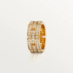 CRB4095300 - Maillon Panthère ring, 3 half diamond-paved rows - Pink gold, diamonds - Cartier Cartier Ring, Gold Set, Pixie Haircut, Brilliant Cut Diamond, Pave Diamonds, Pink Gold, Cartier, Or Rose, Pink And Gold