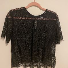 Brand New, Ever Worn Sheer T-Shirt From H&M With A Leopard Print Short Sleeve Lace Top For Night Out, Crew Neck Lace Tops For Night Out, Black Short Sleeve Top For Night Out, Black Lace Top Blouse With Crew Neck, Casual Lace Top For Party, H&m Casual Blouse For Night Out, Casual Black Lace Top, Casual Lace Top For Night Out, Black Lace Top Blouse With Short Sleeves