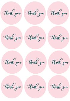 pink and black thank you stickers with the words thank you in cursive font