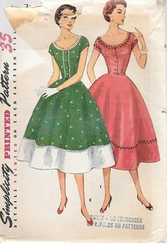 two women's dresses, one in green and the other in pink