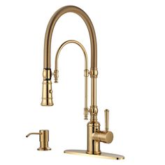 an image of a kitchen faucet with gold fixtures