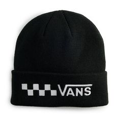 Add some skater dude-cool vibes to your cold weather wardrobe in this men's knit Vans checkerboard logo beanie. Add some skater dude-cool vibes to your cold weather wardrobe in this men's knit Vans checkerboard logo beanie. Dimensions: 8.5 in. x 7 in. x 2 in. 26.75-in. inner circumference Foldover cuff with embroidered logoFABRIC & CARE Acrylic Spot clean Imported Size: One Size. Color: Black. Gender: male. Age Group: adult. Skater Dude, Vans Checkered, Vans Checkerboard, Beanie Black, Cuffed Beanie, Men's Vans, Acrylic Fabric, Men's Knit, Mens Vans