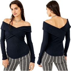 Free People Women's Size L Blue Marley Off The Shoulder Rib Top. This Is Brand New With Tags. Size: L Off-The-Shoulder Neck Long Sleeves 66% Polyester, 30% Viscose, 4% Elastane Machine Wash, Tumble Dry A7 Blue Off-shoulder Top For Fall, Fitted Navy Top For Fall, Blue Tops For Fall, Chic Navy Top For Fall, Boho Long Sleeve Top, Free People Velvet, Blue White Top, Free People Blouse, Rib Top