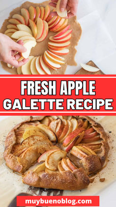 fresh apple galette recipe with the title above it and an image of sliced apples