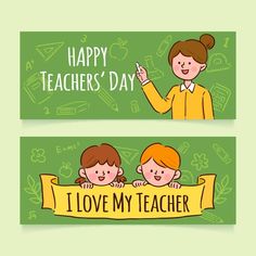 two teacher's day banners with children