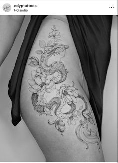 a woman's thigh with tattoos on it