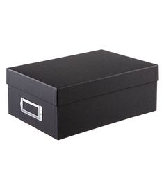 a black box with silver handles on a white background