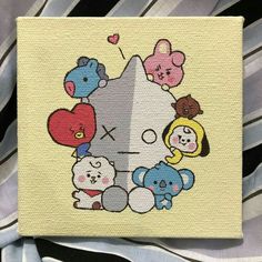 an image of a cartoon character painted on a piece of fabric with other characters around it