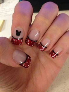 Disney Magic at Your Fingertips: Mickey & Minnie Nail Art Inspiration Disney Dip Nails, Red Disney Nails, Christmas Nails Acrylic Red, Minnie Nail Art