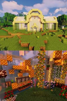 Bee Farms Minecraft, Bee Farm Ideas Minecraft, Minecraft Bee Hive Ideas, Minecraft Bee Farm Design, Skyblock Builds, Minecraft Bee Hive Build, Bee Enclosure Minecraft, Bee Minecraft Build, Bee Hive Minecraft